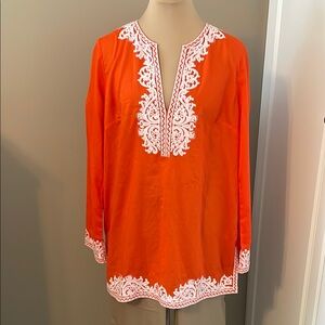 MICHAEL Michael Kors Embroidered Orange Top Tunic Women's L